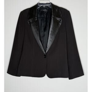 Penta Women's Blazer Sz 12 Faux Leather Career Party NYE Preppy Minimalist Goth